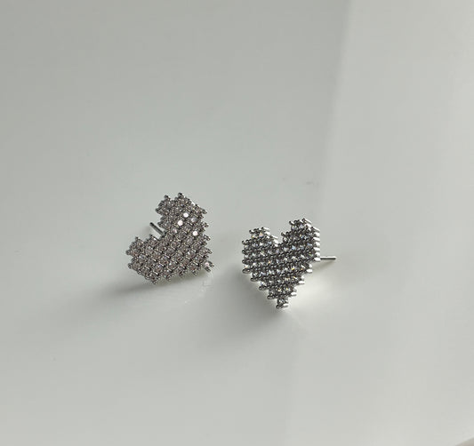 Silver Heart Studded Earrings