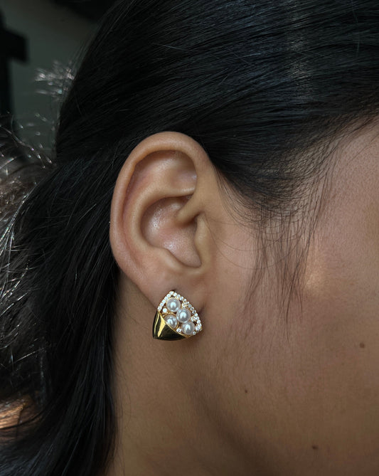 Golden Pearl Fan Stud Earrings