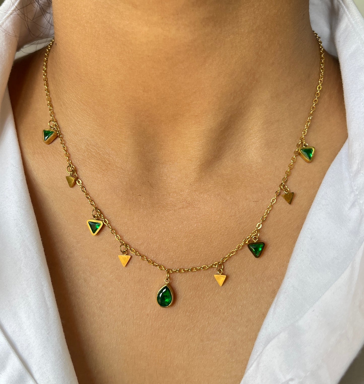 Green Stone Charm Necklace