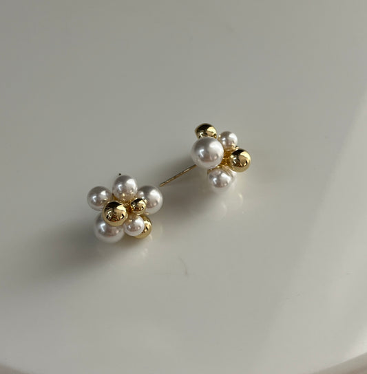 Pearl & Gold Petal Earrings