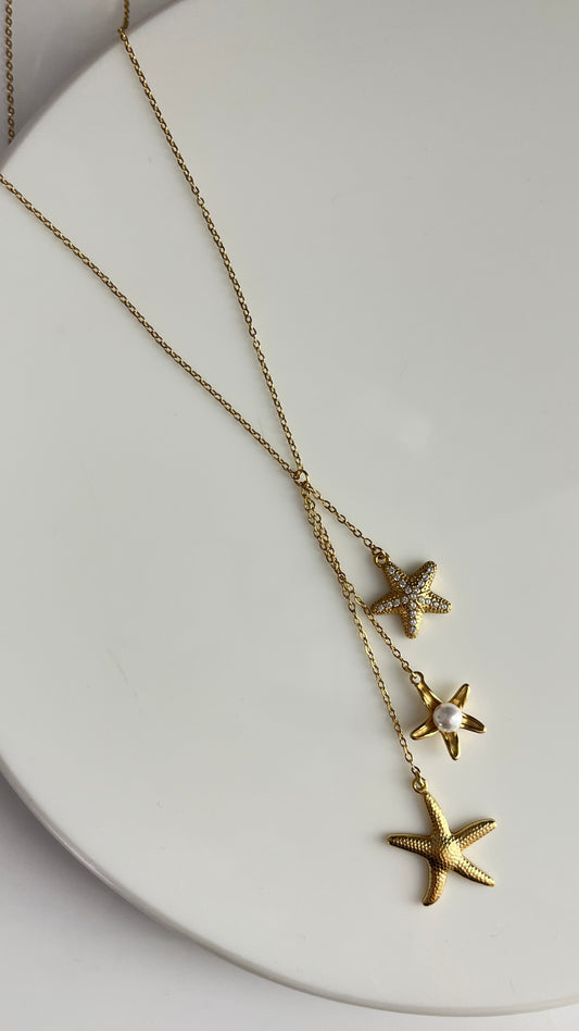 Gold Starfish Cascade Lariat Necklace