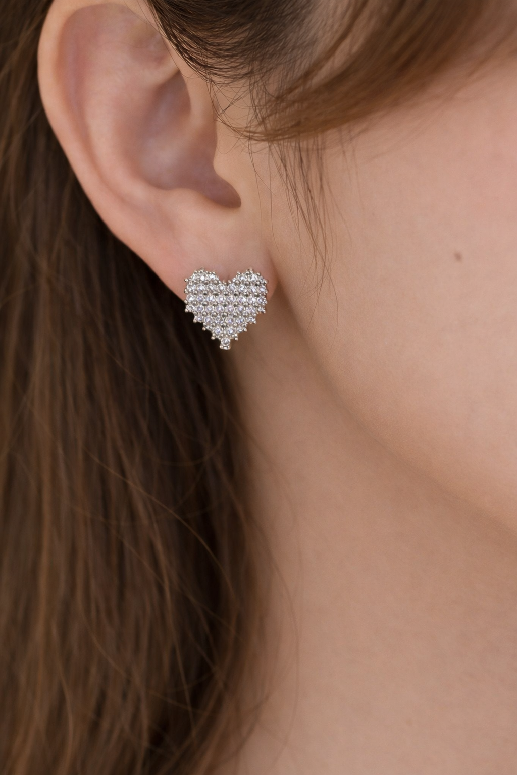 Silver Heart Studded Earrings