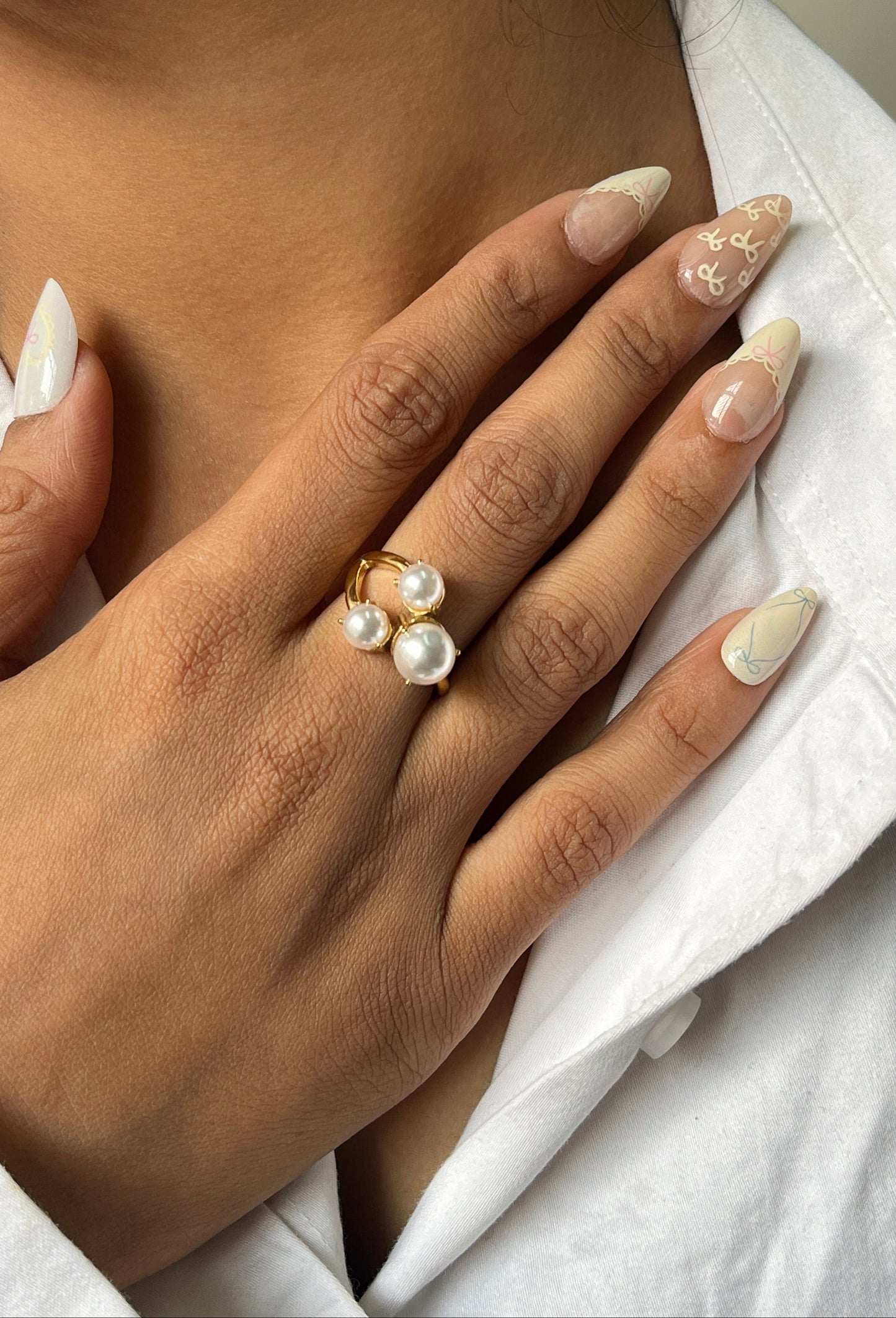 Golden Blossom Pearl Ring