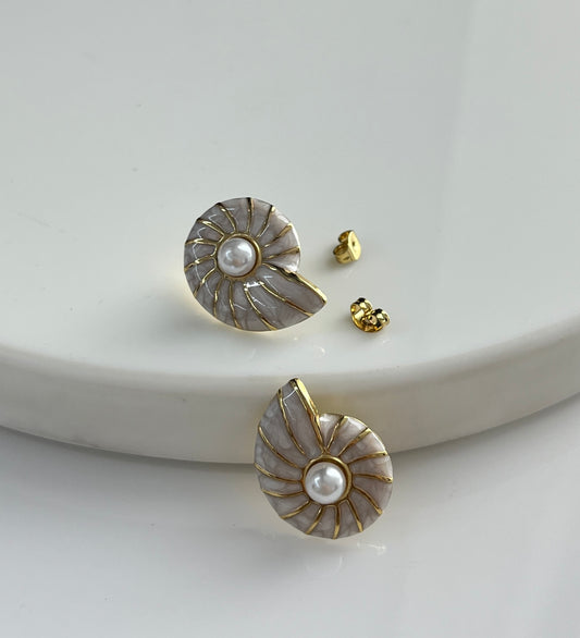 Pearl Nautilus Shell Studs
