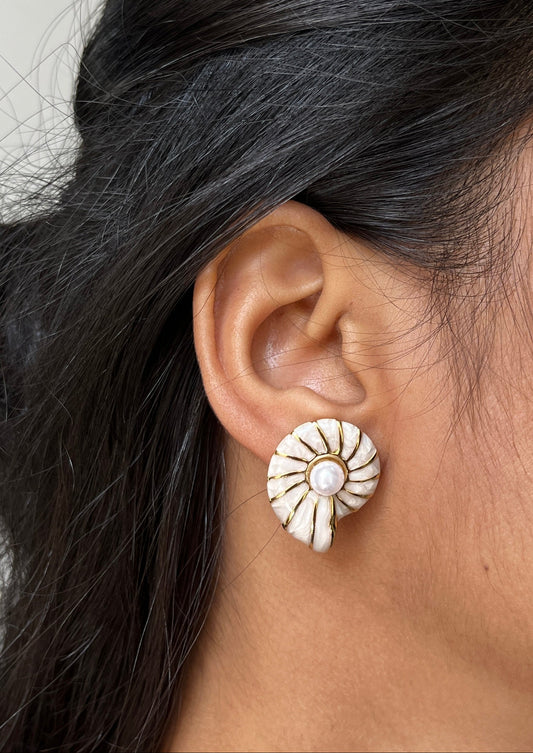 Pearl Nautilus Shell Studs