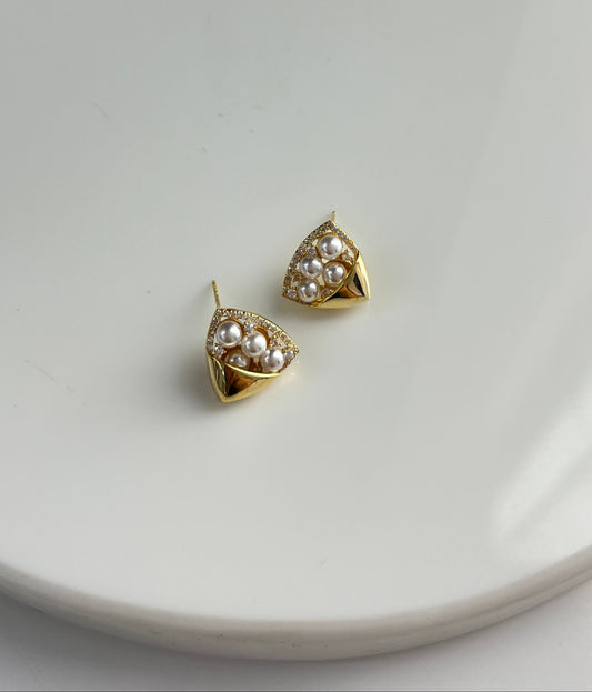 Golden Pearl Fan Stud Earrings