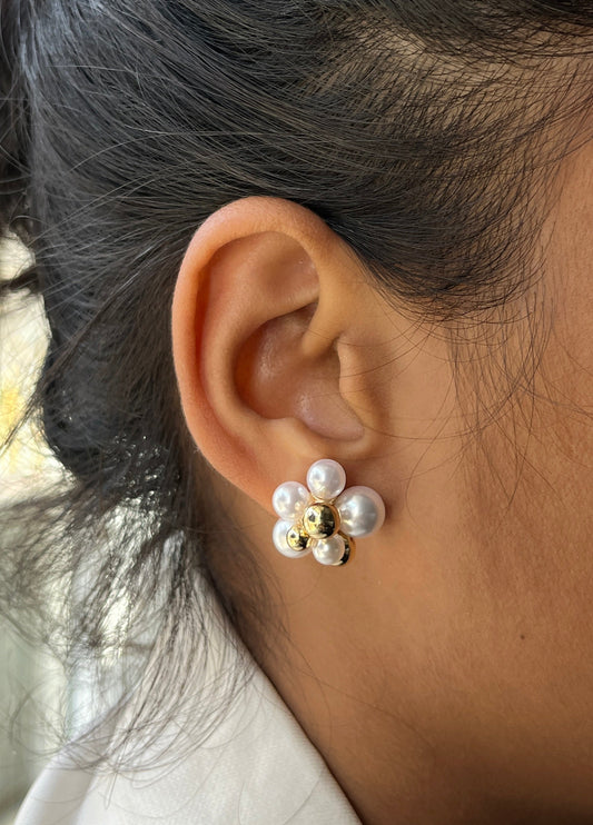 Pearl & Gold Petal Earrings