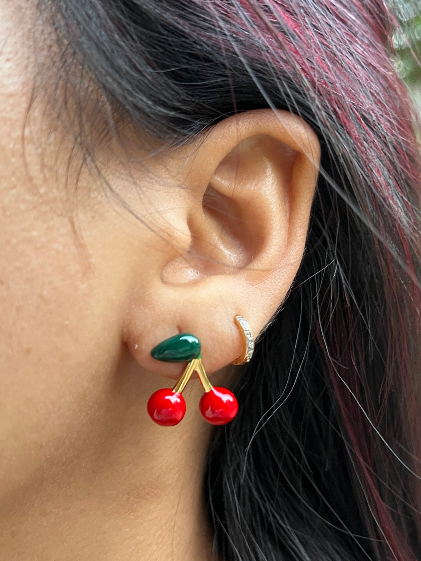 Enamel Cherry Ear-studs